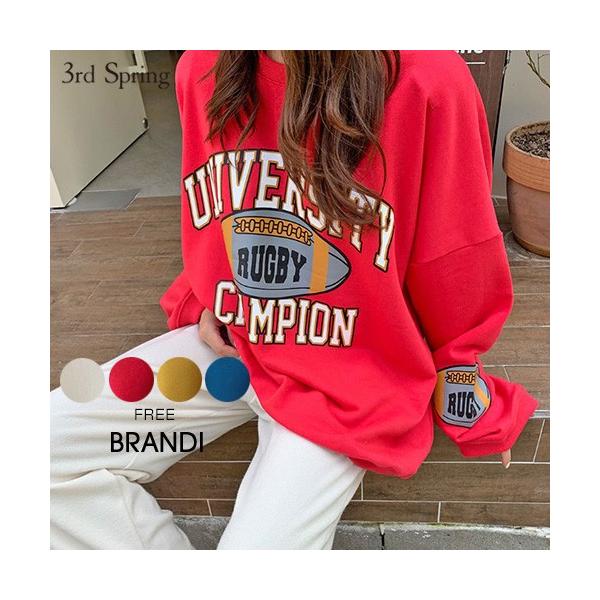 韓国 ファッション トレーナー 秋冬 高品質 レディース ユニバーシティオーバーサイズロゴトレーナー