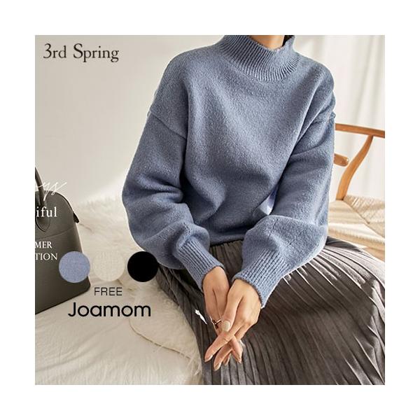 ニット レディース ハイネック長袖 セーター バルーンスリーブ 全国一律送料無料 ファッション 韓国