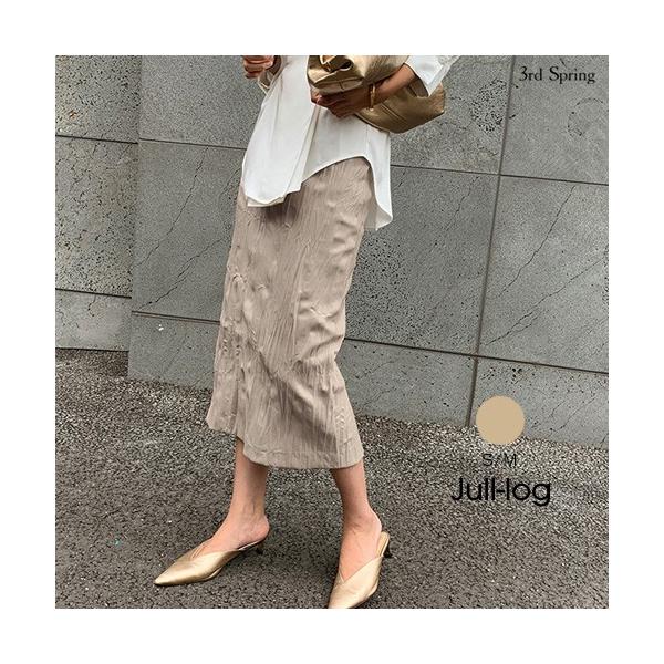 韓国 ファッション 送料無料 激安 お買い得 キ フト スカート シワ加工スリムフィットスカート 膝丈 レディース