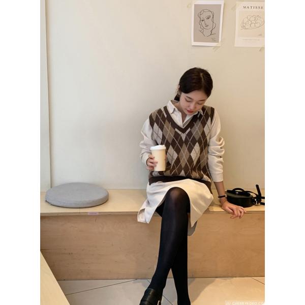 New Arrival 韓国 ファッション ベスト 秋冬 アーガイル柄ニットベスト レディース