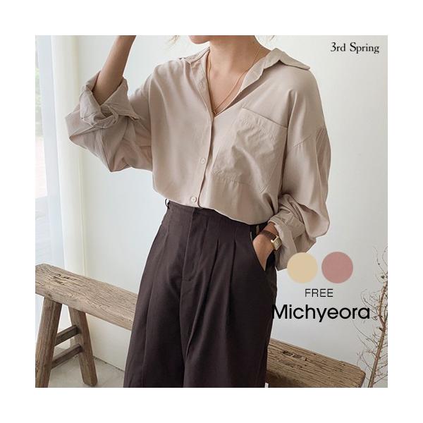 韓国 保障 ファッション シャツ レディース ブラウス オフィス くすみカラーシャツ 長袖