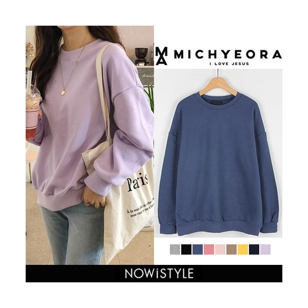 韓国 ファッション セール特価 トレーナー レディース シンプルカラースウェット
