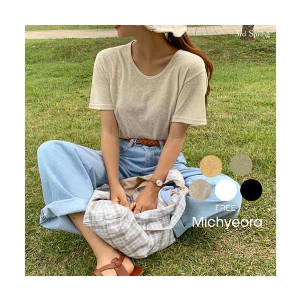 韓国 ファッション Tシャツ レディース おしゃれ 半袖 スラブuネックtシャツ 新作多数