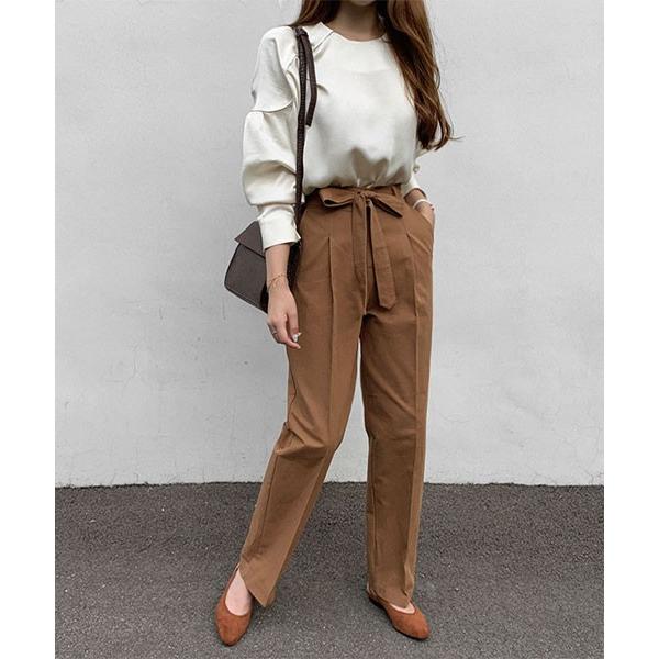 ランキングtop5 韓国 ファッション パンツ リボンベルトスラックス レディース