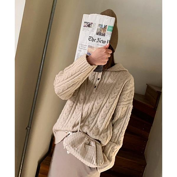韓国 ファッション ニット オーバーのアイテム取扱 レディース 秋冬 ケーブルニットパーカー 長袖 セーター