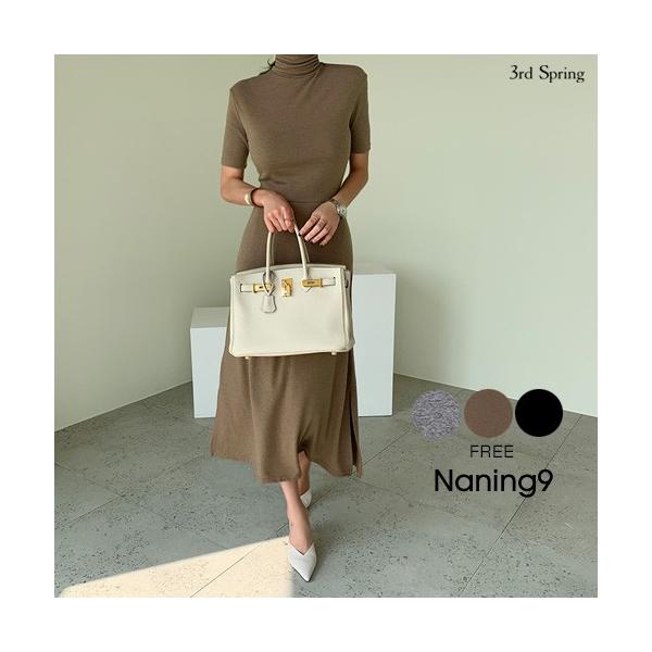 日本未発売 ワンピース レディース 上品 マキシ丈 タートルネック半袖ワンピース