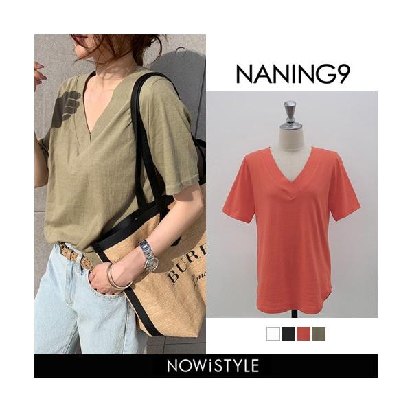 韓国 ファッション Tシャツ レディース 半袖 おしゃれ Vネック半袖 お洒落