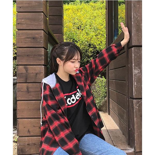 韓国 大放出セール ファッション ブラウス レディース レイトフード付きチェックシャツ 長袖 オフィス