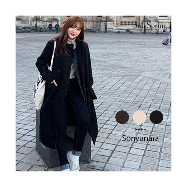 韓国 ファッション コート レディース Pコート 日本正規代理店品 秋冬 シンプルダブルロングコート
