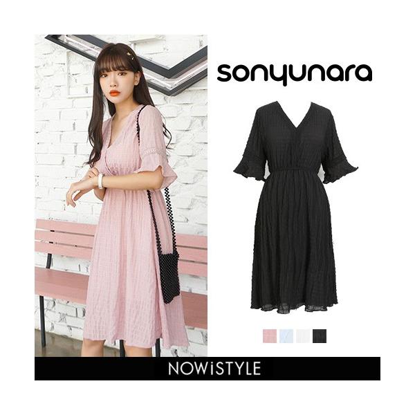 韓国 ファッション ワンピース レディース 膝丈 永遠の定番モデル 代 長袖 五分袖フレア