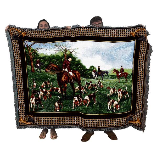 【並行輸入品】Fox Hunt Hunting Dogs Horse Cotton Tapestry Throw Blanket Pure Co