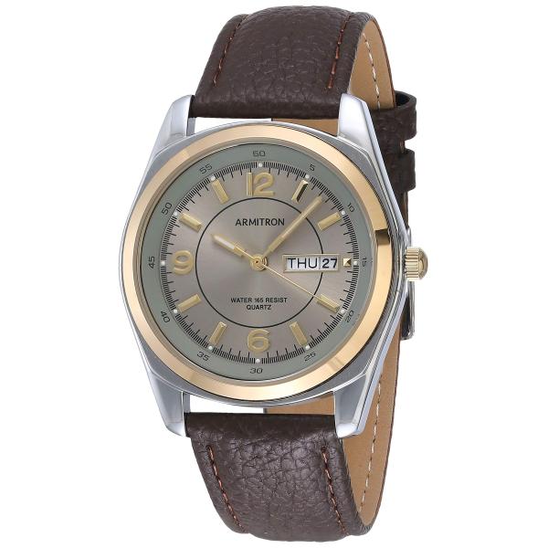【並行輸入品】Armitron メンズ 20/1925GYBN ラウンドツートーンブラウンレザーストラップウォッチ, ブラウン, ストラップ A