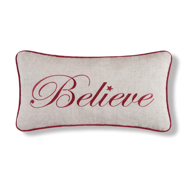 【並行輸入品】10 x 19 "刺繍クリスマス枕、Believe C&amp;F Home "Believe Cursive Script Embroi