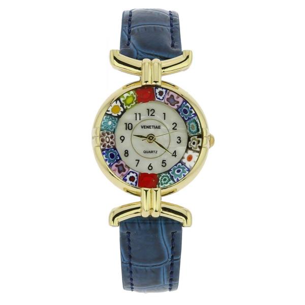 【並行輸入品】GlassOfVenice ムラーノガラス ミッレフィオーリウォッチ皮革製バンド付き ー 青 Glass Of Venice Mu