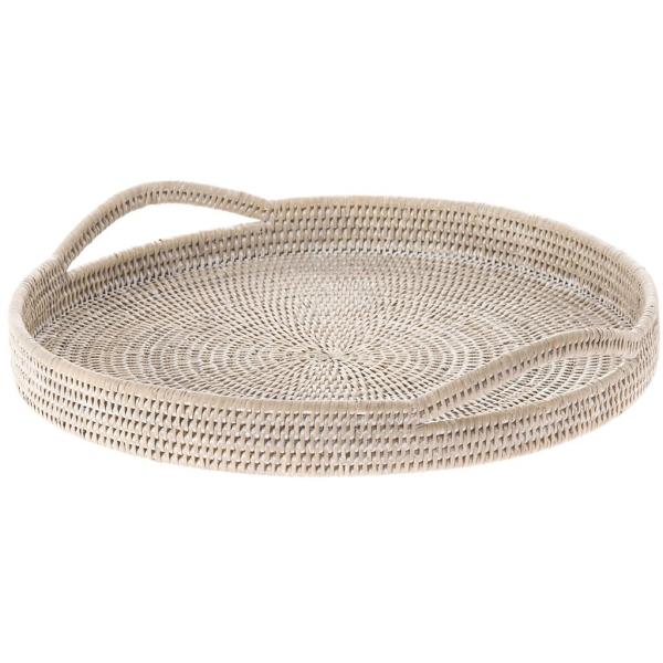 【並行輸入品】KOUBOO La Jollaラタンラウンドトレイとして、ホワイトWash KOUBOO La Jolla Rattan Serv