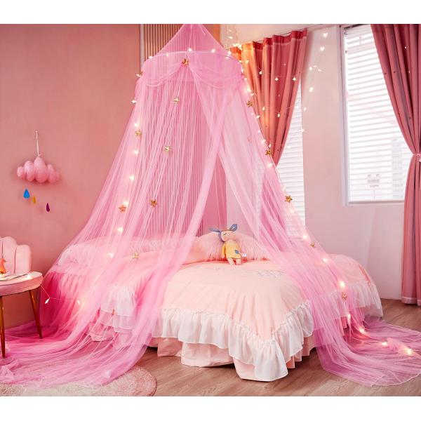 【並行輸入品】Nattey (ナッティ) ベッドキャノピー 女の子用 スターライト付き プリンセスキャノピー ベッドカーテン 蚊帳 ゴールドスタ