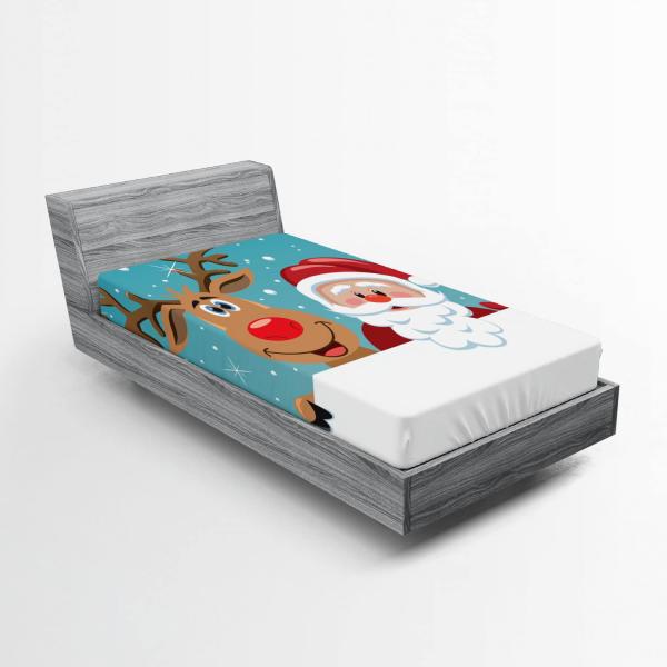 【並行輸入品】 Ambesonne Santa Fitted Sheet, Rudolph Deer and Santa Claus Greet