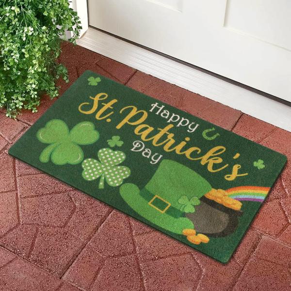 【並行輸入品】 Happy St.Patrick's Day Clovers Doormat Green Indoor Outdoor Rain