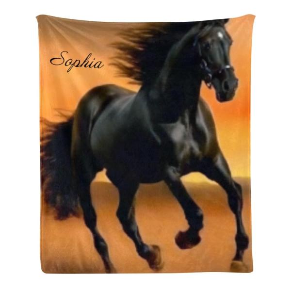 【並行輸入品】 Custom Blanket Personalized Black Horses Soft Fleece Throw Blank
