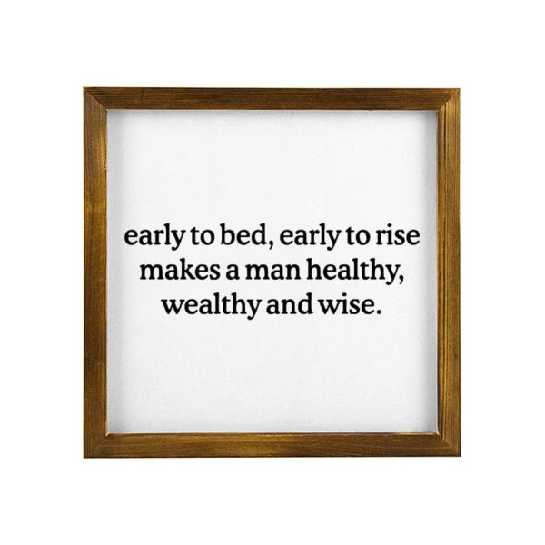 【並行輸入品】 Promini Wooden Framed Sign Early to Bed White C1 30x30cm(12 Inch