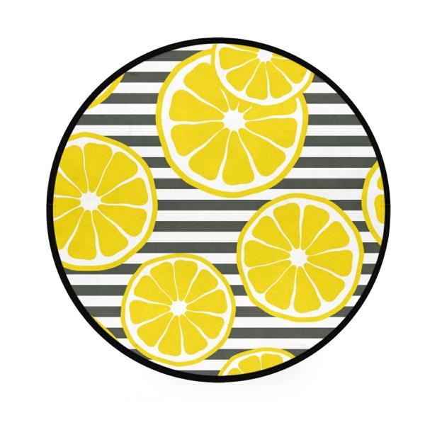 【並行輸入品】 susiyo Fresh Lemons Black White Stripes Area Rugs Round Non Slip