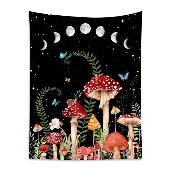 【並行輸入品】HVEST マッシュルームタペストリー 壁掛け ボーホー 植物 蝶 タペストリー 夜 ムーンフェイズ 星空間 壁装飾 ブランケット