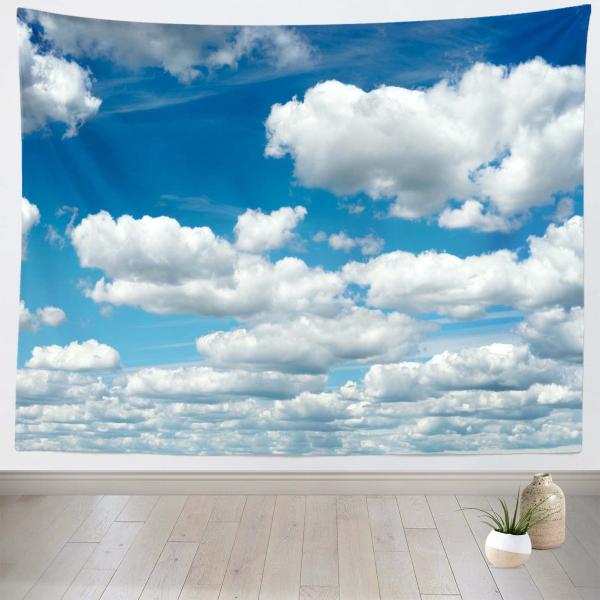 【並行輸入品】 CORFOTO 92x70in Fabric Blue Sky Wall Picture White Clouds Tape