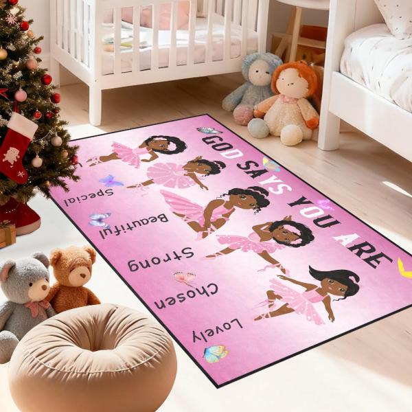 【並行輸入品】アフリカンブラックガールラグ 寝室用 God Says You are Pink Girls フロアラグ リビングルーム用 バレリ
