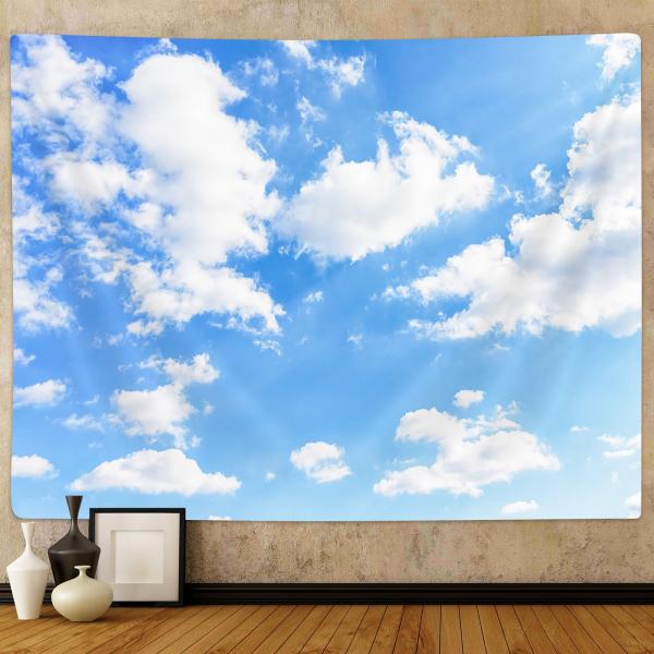 【並行輸入品】 Light Blue Wall Decor Tapestry Blue Sky White Clouds Natural Lan