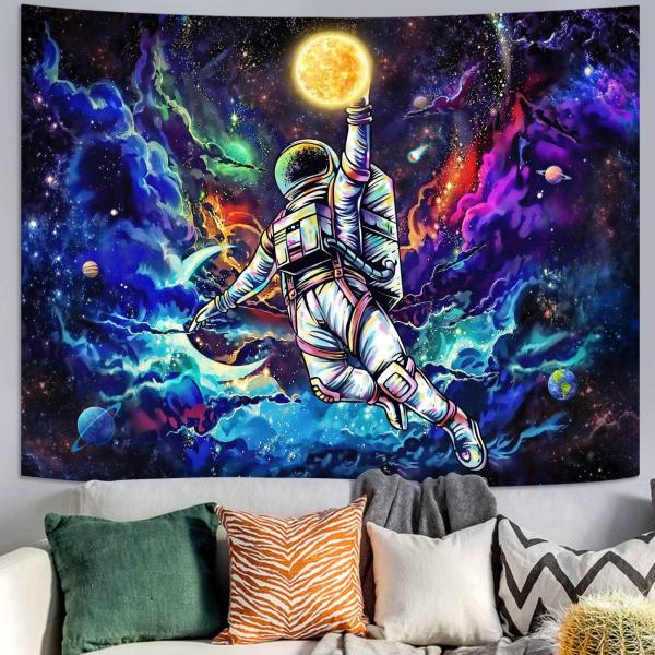 【並行輸入品】Kampdream Blacklight Astronaut Space Tapestry, UV Reactive Galaxy