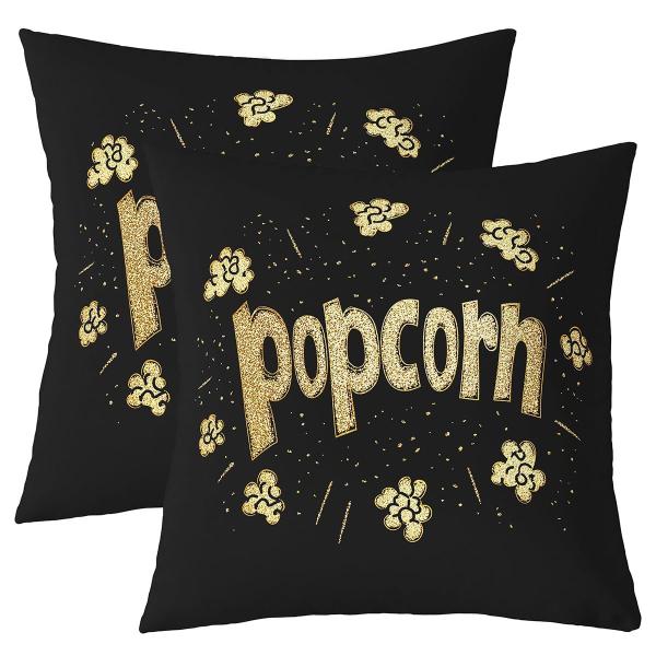 【並行輸入品】ポップコーンブラックゴールデンリバーシブルスローピローカバー、映画館スクエアクッションカバー2枚セット、ベッド、ソファ、オールシー