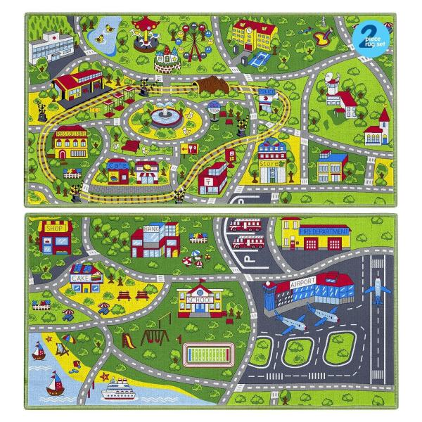 【並行輸入品】Booooom Jackson Pack 2 Train Car Rugs for Toy Cars,Car Mat,Road R