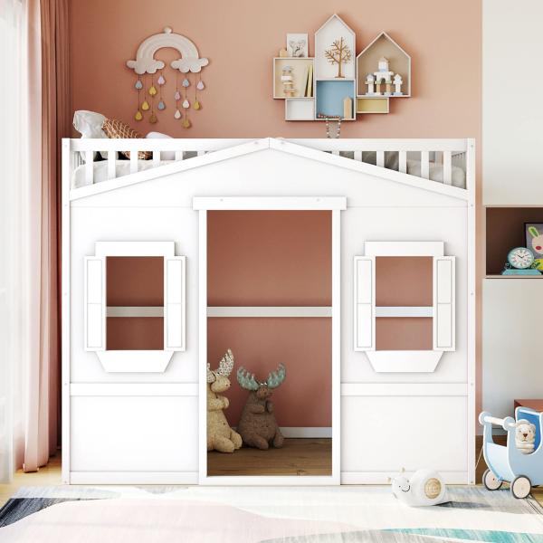 【並行輸入品】 Bellemave House Loft Bed for Kids,Full Size Wood Loft Bed Frame