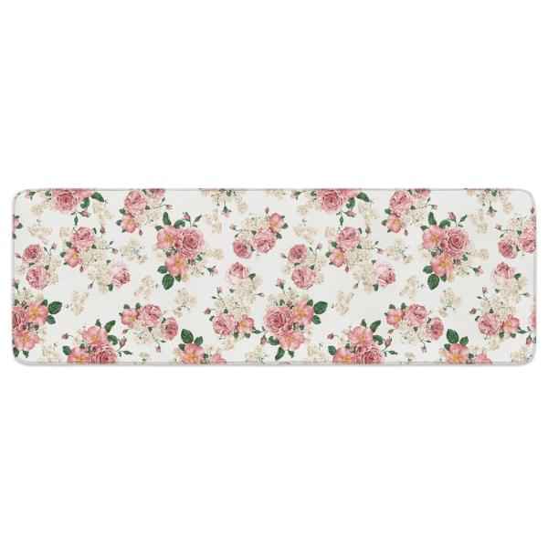 【並行輸入品】Door mat Kitchen Rug Pink Rose Country Green Leaves,Non Slip Door