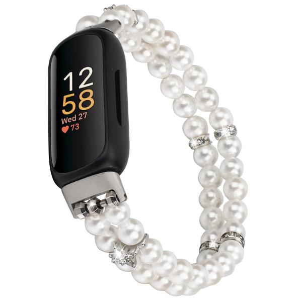 【並行輸入品】iLVANYA Fitbit Inspire 3用 パールビーズブレスレット ホワイト