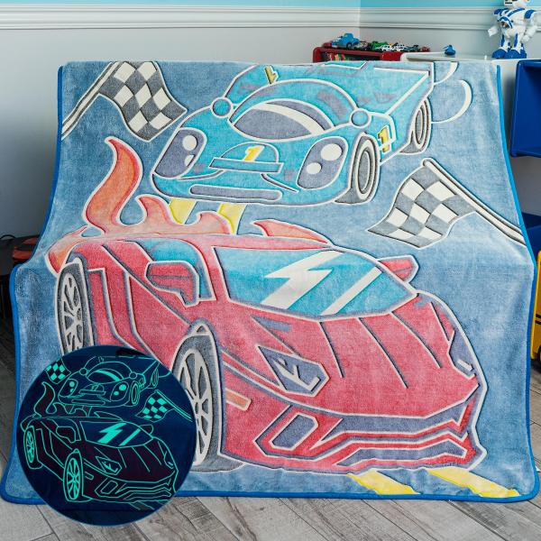 【並行輸入品】Glow in the Dark Race Car Throw Blanket Fun Birthday Gift for K