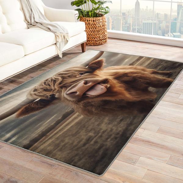 【並行輸入品】 Highland Cow Rug &amp; Home Decor 4x6 Rug, Funny Farm Animal Rugs