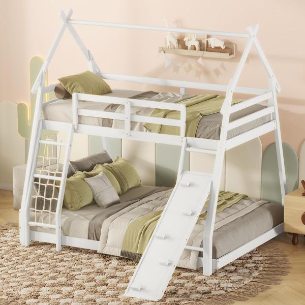 【並行輸入品】 SOFTSEA Twin Over Queen Bunk Bed, House Bunk Beds with Climbing