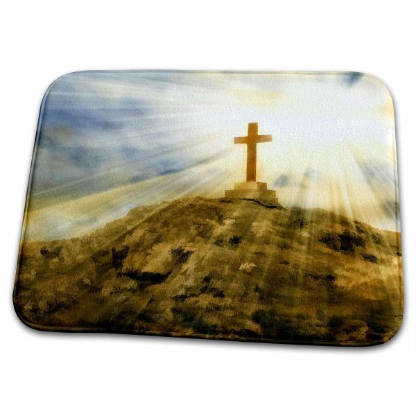 【並行輸入品】 3dRose Bathroom Bath Rug Mat Gold Cross on The Top of a Hill w