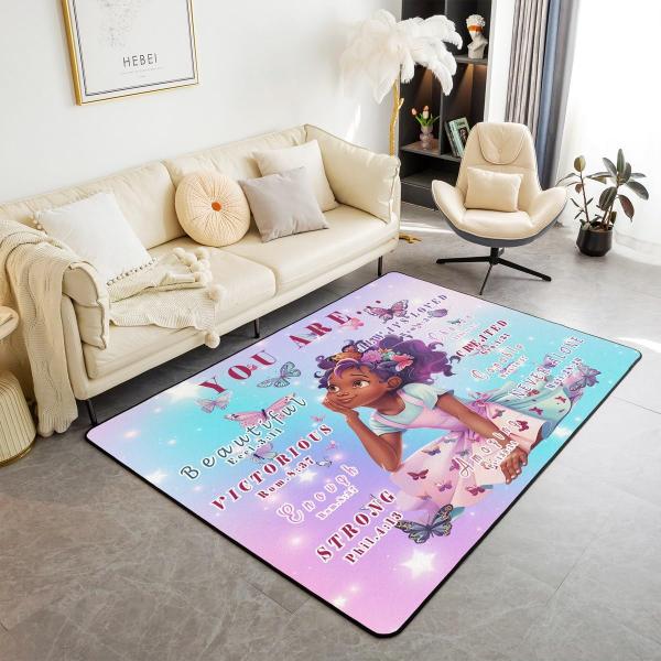 【並行輸入品】 Black Girls Area Rug Inspirational Quotes Afro Girl 5x7 Rug for