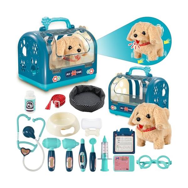 商品名: STAY GENT (ステイジェント) インタラクティブ犬用おもちゃ 子供用 ごっこ遊び ドクターキット ケージ付き 聴診器 ロボット犬のおもちゃ リード付き 散歩 ぬいぐるみ 犬のおもちゃ ペットケアギフト 男の子 女の子 3 ...