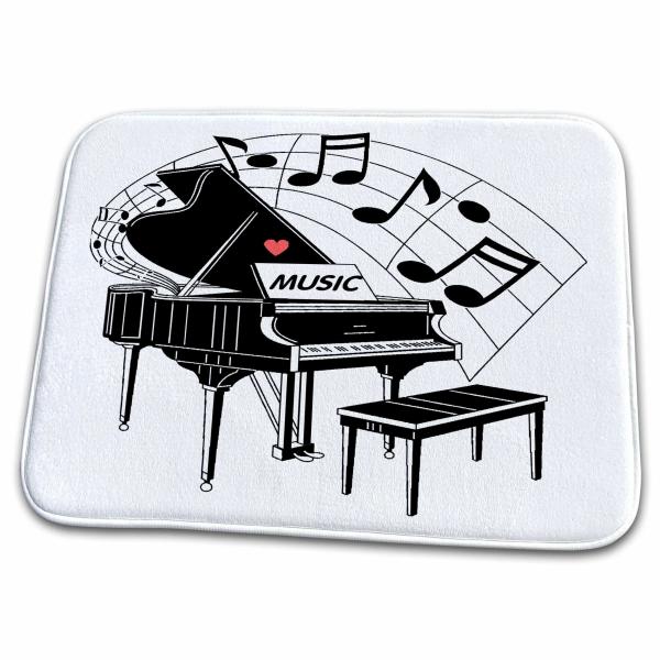 【並行輸入品】 3dRose Bathroom Bath Rug Mat Black Piano with Dancing Notes n