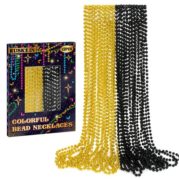 Huskein ブラックゴールドビーズネックレス12個セット