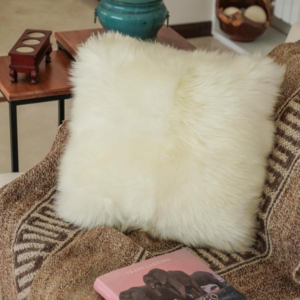 【並行輸入品】Khara Home プレミアム100%本物のシープスキンスローピローカバー(40.6 cm x 40.6 cm) 豪華なホワイ