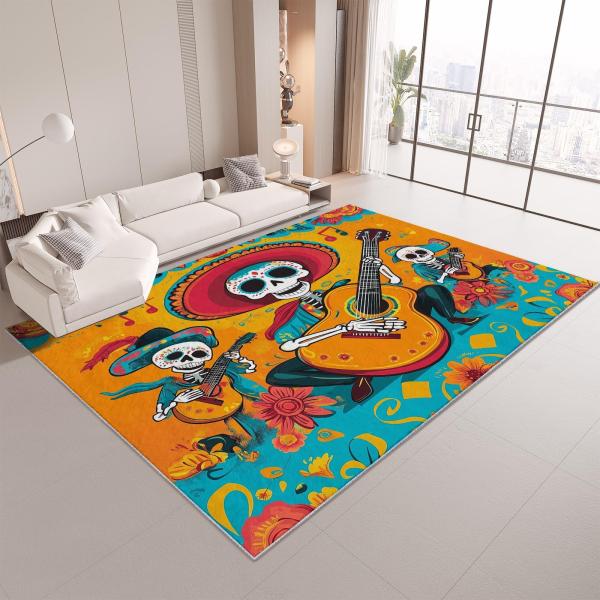 【並行輸入品】 Mexican Day of The Dead Area Rug Washable Carpet with Non Slip B