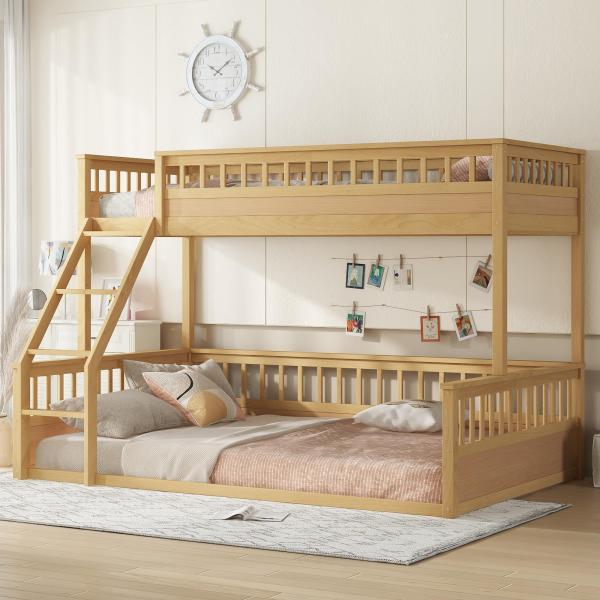 【並行輸入品】 Bellemave Low Bunk Beds Twin XL Over Queen Floor Bunk Bed with L