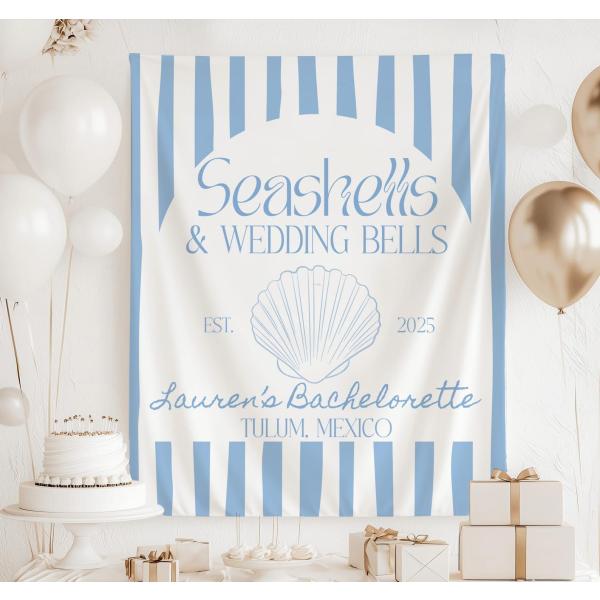 【並行輸入品】 Seashells and Wedding Bells Bachelorette Tapestry, Beach Bachelo