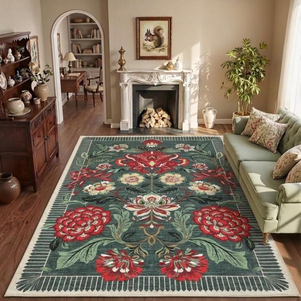 【並行輸入品】 GarveeHome Floral Christmas Washable Rugs 5x7 Area Rug for Livin