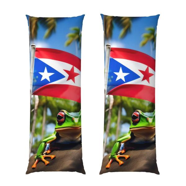 【並行輸入品】 Puerto Rico Flags Frog Palm Trees Print Body Pillow Cover for Be