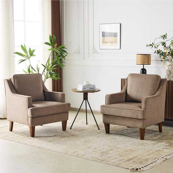 【並行輸入品】 VINGLI Light Brown Mid Century Accent Chairs Set of 2, Upholster